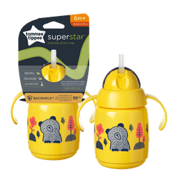בקבוק אימון צהוב 300 מ"ל לפעוטות 6m+ עם קש חסין דליפות Tommee Tippee Superstar