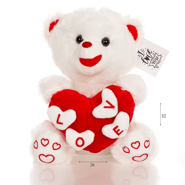 דובי לבן 32 ס”מ עם לב אדום