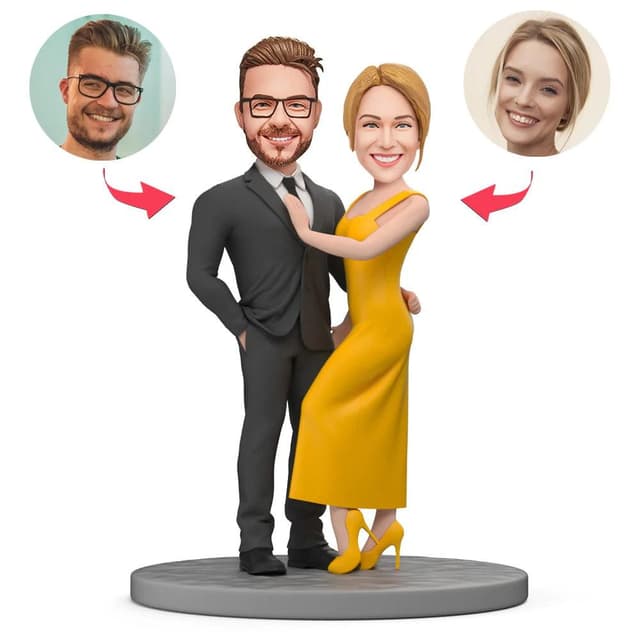 בובל הד - חליפה שחורה ושמלה צהובה ולנטיינס