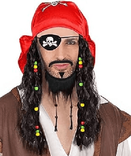 פאה פיראט עם בנדנה וחרוזים 100 גרם בשקית PVC עם קולב במארז