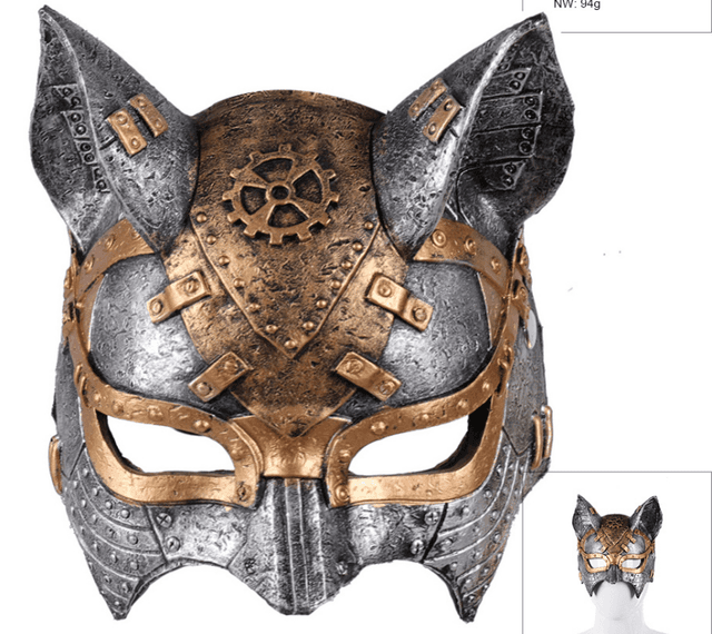 קסדת לוחם חתול אפור מפוארת מחומר גומי רך על כארד תלייה