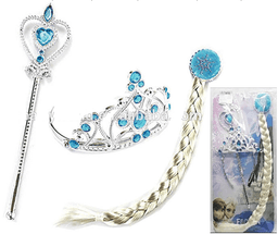 סט נסיכת הקרח בלונד 3 חלקים צמה קשת ושרביט על כארד