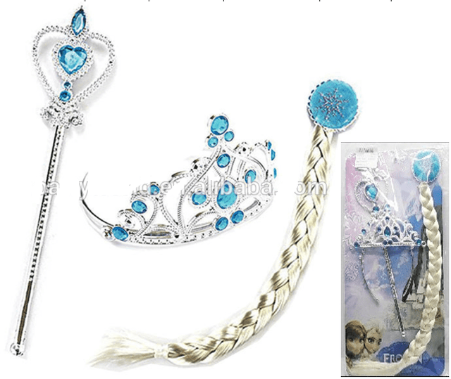 סט נסיכת הקרח בלונד 3 חלקים צמה קשת ושרביט על כארד