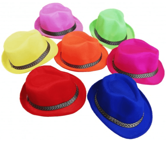 כובע גנגסטר זוהר עם פס מיקס צבעים / מבצע פורימי בהגזמה - המחיר כולל 6 יחידות מהמוצר הנ"ל