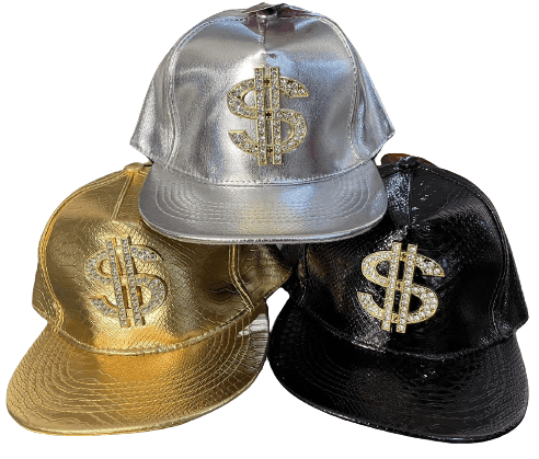 כובע קסקט דולר מטאלי לראפר מיקס צבעים זהב שחור כסף מבצע פורימי בהגזמה - המחיר כולל 6 יחידות מהמוצר הנ"ל