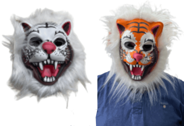 מסכה נמר עם שיער על כארד/ 6 יחידות במארז