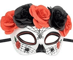 מסכה חצי פנים יום המתים עם פרחים על כארד / 6 יחידות במארז