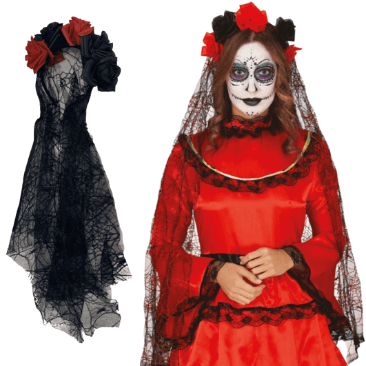 קשת פרחים עם הינומה שחורה על כארד/ 6 יחידות במארז