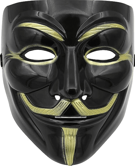 מסכת זי אנונימוס שחור זהב בשקית PVC עם כארד/ 6 יחידות במארז