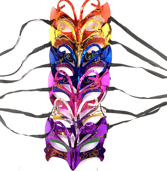 מסיכה ונציה פרפר מיקס צבעים בשקית PVC עם כארד/ 12 יחידות במארז