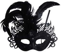 מסכה ונציה מעוצבת עם נוצות בשקית PVC עם כארד / 6 יחידות במארז