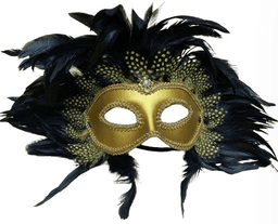 מסכה נשף נוצות מפואר זהב שחור בשקית PVC עם כארד / 6 יחידות במארז