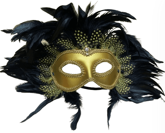 מסכה נשף נוצות מפואר זהב שחור בשקית PVC עם כארד / 6 יחידות במארז