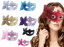 מסכה ונציה פרפרים מיקס צבעים בשקית PVC עם כארד 12 יחידות במארז