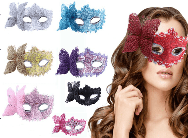 מסכה ונציה פרפרים מיקס צבעים בשקית PVC עם כארד 12 יחידות במארז