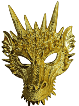 מסכה דרקון זהב פלסטיק על כארד/ 6 יחידות במארז