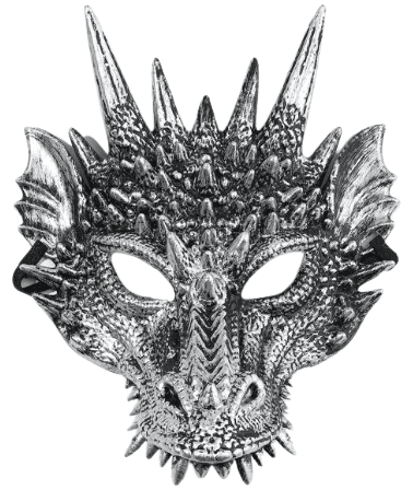 מסכה דרקון כסף פלסטיק על כארד/ 6 יחידות במארז