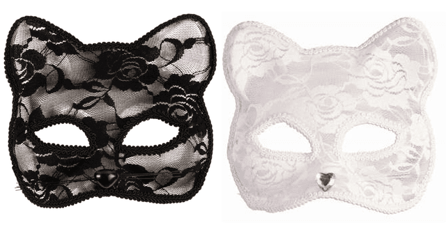 מסכה חתול תחרה בשקית PVC עם כארד מיקס 2 לבן 4 שחור/ 6 יחידות במארז