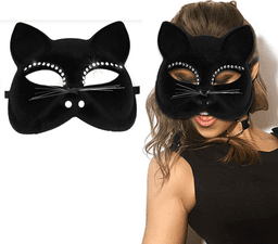 מסכה חתול עם אבנים בשקית PVC עם כארד / 6 יחידות במארז