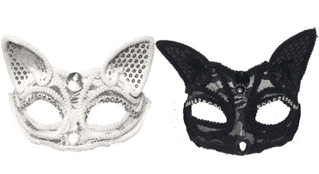 מסכה חתול אוזניים איכותית בשקית PVC עם כארד/ 6 יחידות במארז 4 שחור 2 לבן