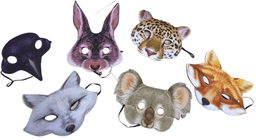 מסכות חיות דמוי בד על כארד מיקס 6 דגמים / 12 יחידות במארז