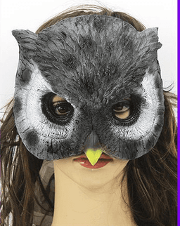 מסכה ינשוף איכותית מחומר גומי רך על כארד תלייה / 2יחידות במארז