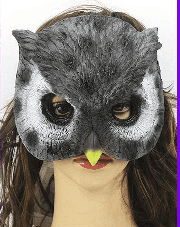 מסכה ינשוף איכותית מחומר גומי רך על כארד תלייה / 2יחידות במארז