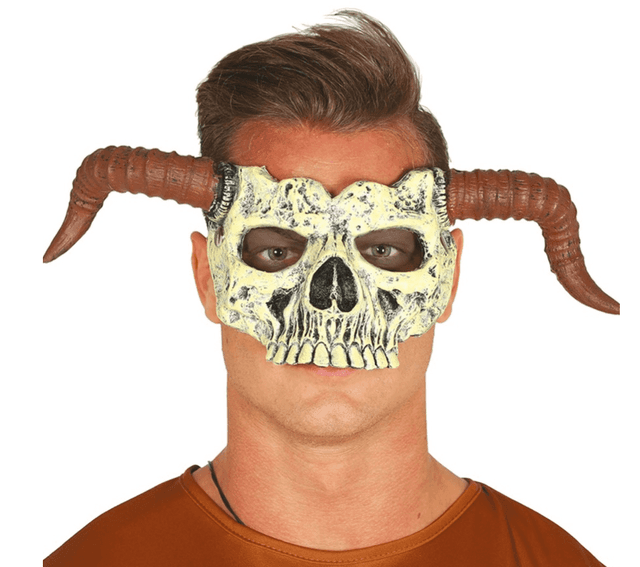 מסכה שלד קרניים איכותית מחומר גומי רך על כארד תלייה / 2יחידות במארז