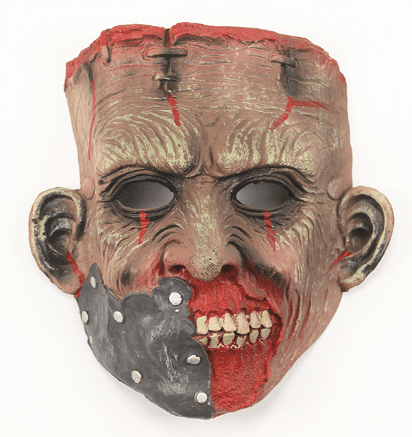 מסכת פרנקישטיין זומבי מפוארת מחומר גומי רך על כארד תלייה / 2 יחידות במארז