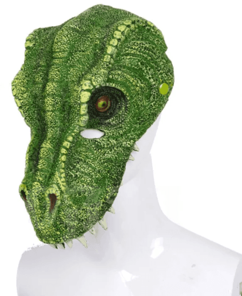 מסכה דינוזאור טי רקס ירוק מחומר PU איכותי על כארד / 2 יחידות במארז