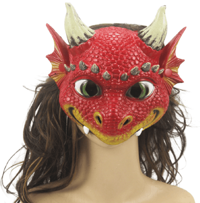 מסכה דרקון אדום מחומר גומי רך על כארד תלייה / 2 יחידות במארז