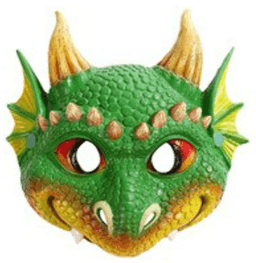 מסכה דרקון ירוק מחומר גומי רך על כארד תלייה / 2 יחידות במארז