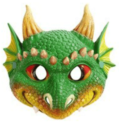 מסכה דרקון ירוק מחומר גומי רך על כארד תלייה / 2 יחידות במארז