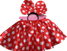 חצאית טוטו עכברה 40 ס"מ אדום נקודות לבנות כולל קשת