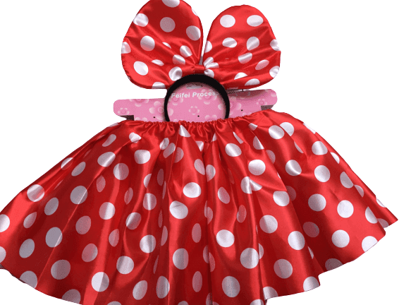 חצאית טוטו עכברה 40 ס"מ אדום נקודות לבנות כולל קשת