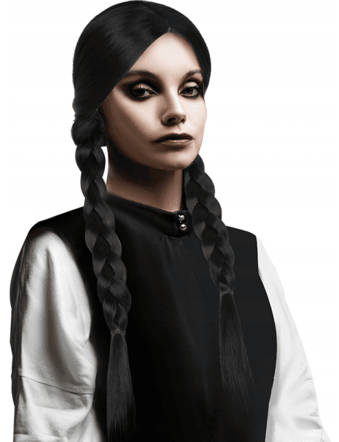 פאה שחורה עם צמות 180 גרם בשקית PVC עם קולב