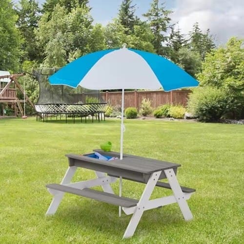 שולחן פיקניק מעץ לילדים עם שימשייה ותאי פעילות דגם פליי (94X89X50 סמ) TB2401