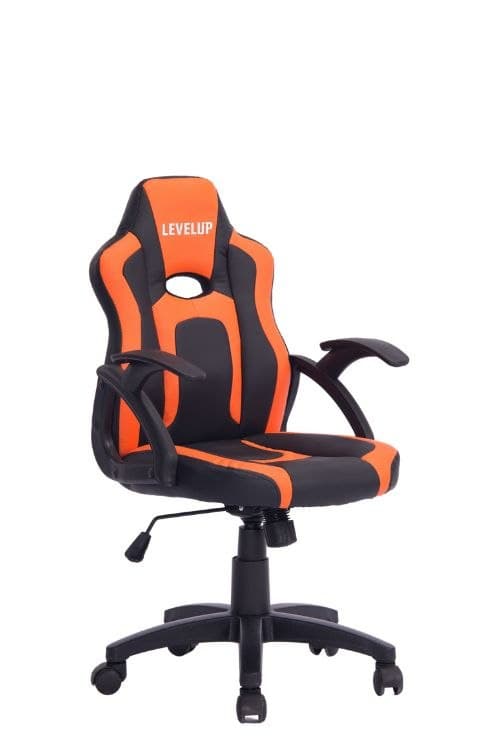 כיסא גיימינג לילדים ארגונומי עם ידיות דגם SHARK בצבע שחור וכתום G512O מבית LEVEL UP