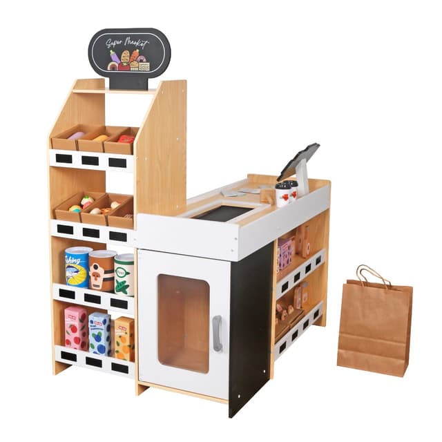 עמדת סופר עם קופה מעץ לילדים W10A214 מאת בית העץ