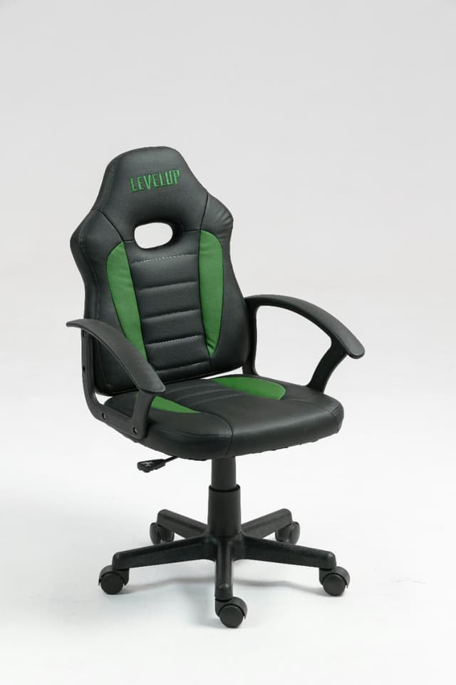 כיסא תלמיד ארגונומי לנוער עם ידיות בצבע שחור וירוק 301A-BG3 מבית LEVEL UP