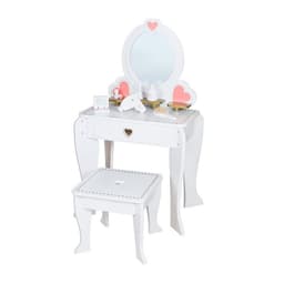 שידת איפור בצבע לבן מעץ MDF כולל מראה, אביזרים ושרפרף