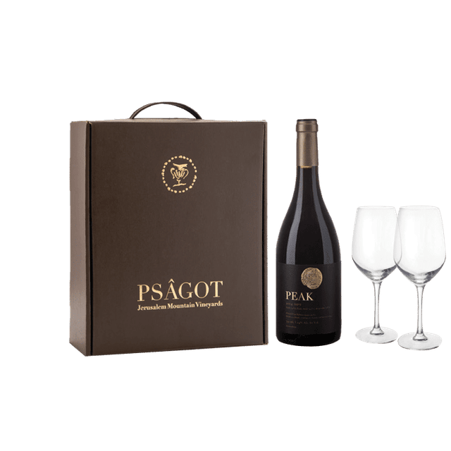 מארז יין פסגות פיק + זוג כוסות