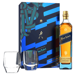 וויסקי ג'וני ווקר בלו לייבל מארז + 2 כוסות