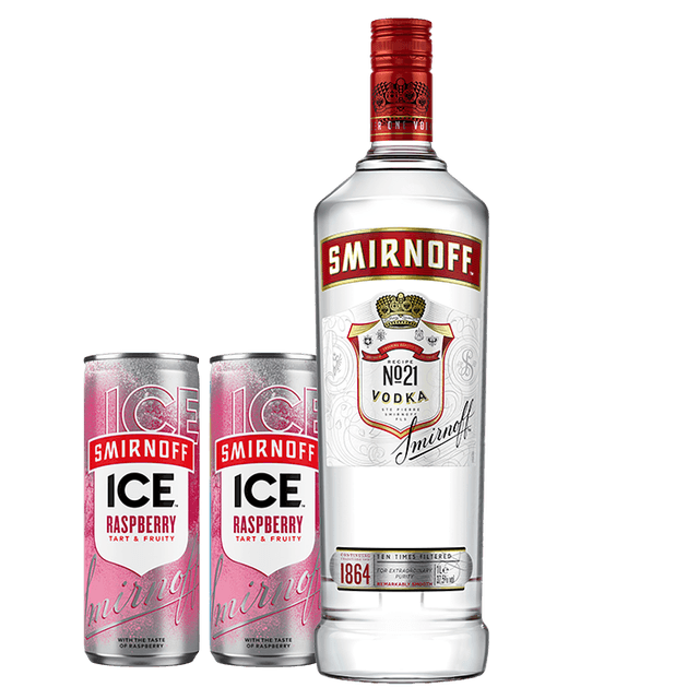 וודקה סמירנוף אדום ליטר + זוג סמירנוף אייס פטל פחית 250 מ"ל