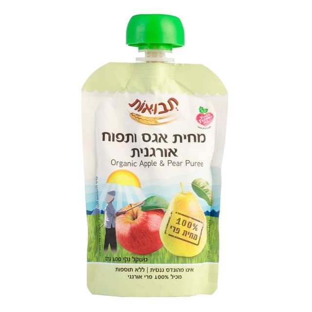 מחית אגס ותפוח אורגני 100 גרם