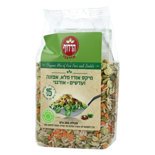 מיקס אורז מלא אפונה ועדשים אורגני 250 גר