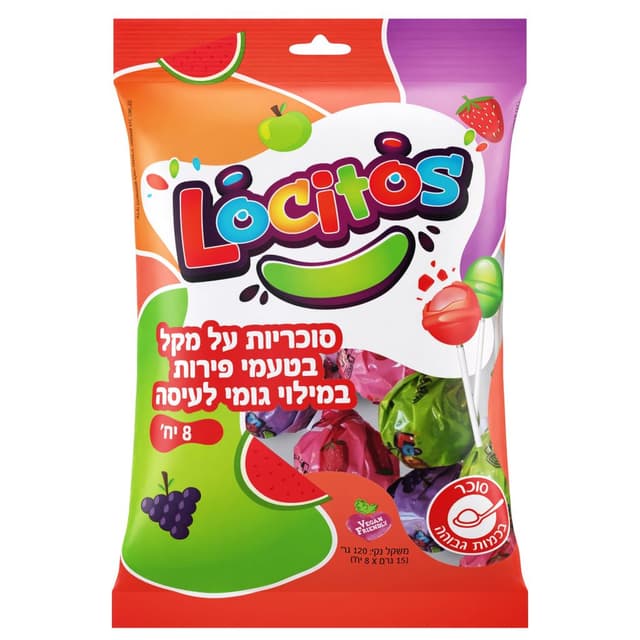 לוקיטוס סוכריות על מקל בטעם פירות 120 גר