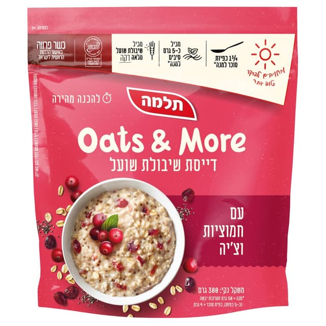 תלמה - דייסת שיבולת שועל עם חמוציות וצ'יה 300 גרם