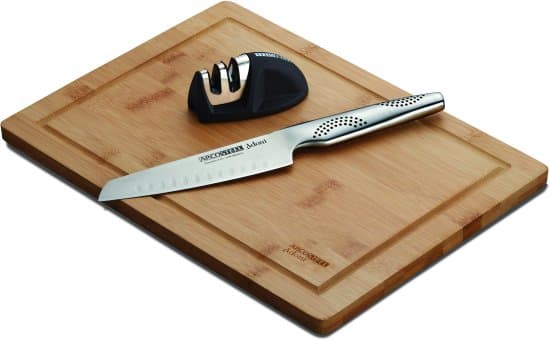 סט 3 חלקים Arcosteel מסדרת מאיר אדוני - סכין סנטוקו, קרש חיתוך וכלי השחזה - HOM'S