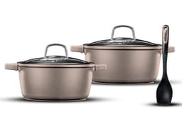 סט 5 חלקים - סיר 20 ס"מ + סיר 24 ס"מ + כף הגשה MINERAL קרם מבית Food appeal - HOM'S